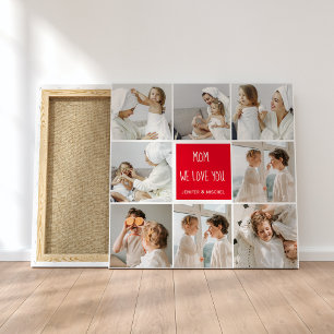 Collage Foto mama Red We houden van je beste moede Canvas Afdruk