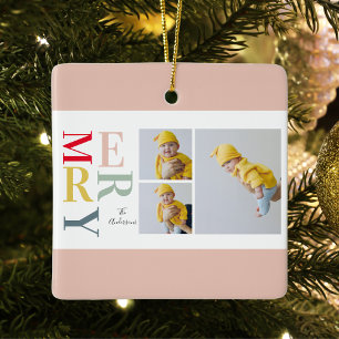 Collage foto's en kleurrijke groeven Happy Holid Keramisch Ornament