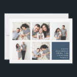 Collage moderne | CARTE PHOTO HANOUKKA<br><div class="desc">La carte de collage photo Hanoukka moderne comprend cinq photos carrés disposées dans une grille,  avec votre message de vacances personnel et les noms en blanc sur bleu marine clair fumée en bas à droite. Un design Hanoukka simple et minimaliste qui montre vos photos préférées.</div>