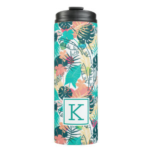 Collage monogram tropische rode bladeren thermosbeker