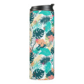 Collage monogram tropische rode bladeren thermosbeker (Gedraaid links)