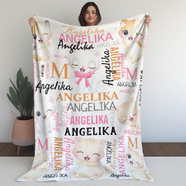 Collage Name Cute Kitten met Name Pattern Fleece Deken