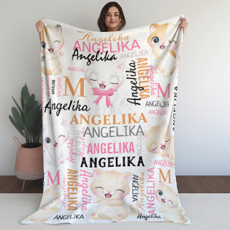 Collage Name Cute Kitten met Name Pattern Fleece Deken