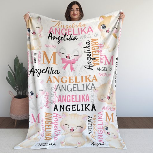 Collage Name Cute Kitten met Name Pattern Fleece Deken