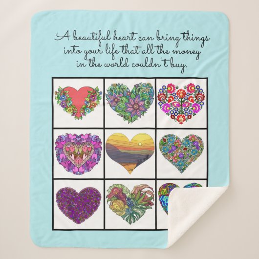 Collage of Painted Hearts (light blue), with Quote Sherpa Deken (Voorkant)