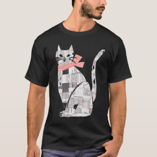 Collage Papier Kat met Roze Lint Kat  Kat Moeder C T-shirt