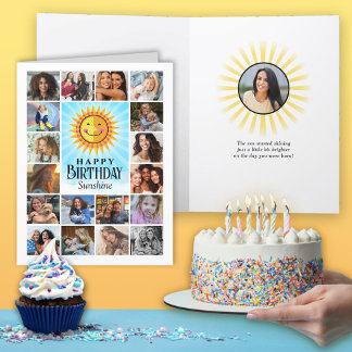 Collage photo bleu jaune Carte d'anniversaire