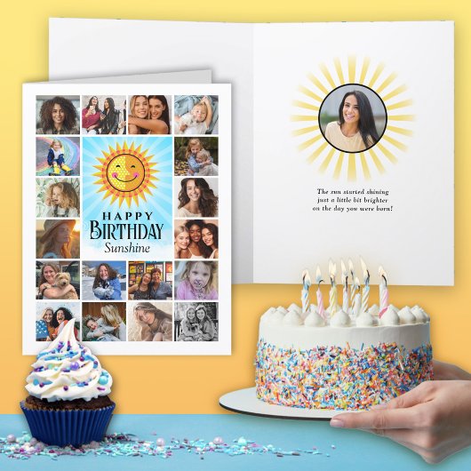 Collage photo bleu jaune Carte d'anniversaire