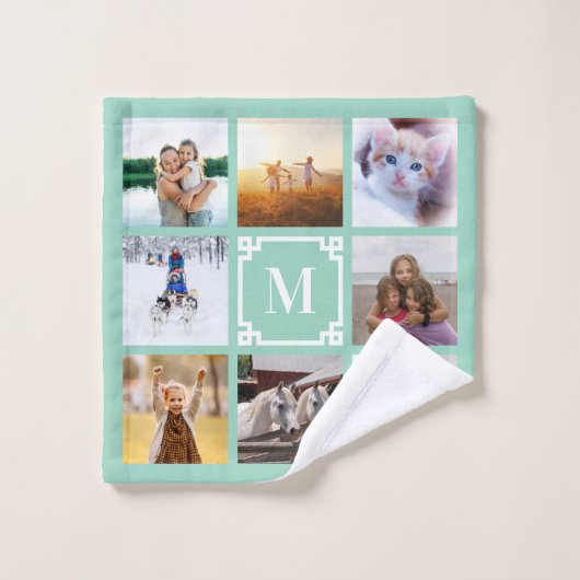 Collage photo de 8 avec monogramme grec en turquoi (Gant de toilette)