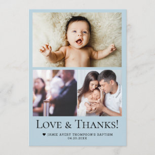 Collage photo de baptême bébé Amour & Merci bleu