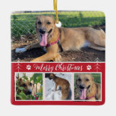 Collage photo de chien Ornement de Noël rouge (Devant)
