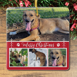 Collage photo de chien Ornement de Noël rouge