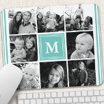 Collage photo de famille Monogramme turquoise<br><div class="desc">Collage Photo Famille Monogram. Personnalisez ce design personnalisé avec votre propre monogramme initial ou texte.</div>