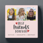 Collage photo des meilleurs amis Plaque<br><div class="desc">Un collage photo simple et moderne pour votre meilleur ami avec 3 photos et le titre Best Friends Forever avec le coeur sur un fond rose vif et personnalisé avec votre propre texte. Conçu pour vous par Blackberry Boulevard.</div>