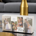 Collage photo du meilleur jour jamais Mariage<br><div class="desc">Best Day Ever mariage bloc de bois photo avec 4 photos mariages et votre texte personnalisé, tels que les noms du couple marié et leur date de mariage. Le modèle est configuré pour que vous puissiez ajouter jusqu'à 4 photos, affichées au format portrait vertical. Le design est en noir, blanc...</div>