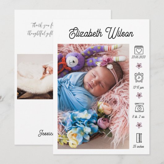 Collage photo du nouveau-né Faire-part de naissanc (Devant / Derrière)