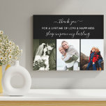 Collage photo du souvenir Sommeil en paix noir<br><div class="desc">Créez une photo personnalisée, toile enveloppée en souvenir de quelqu'un de spécial. Le message commémoratif est entièrement modifiable et se lit actuellement "merci pour une vie d'amour et de bonheur - dormir en paix ma chérie". Il est écrit en écriture manuscrite élégante et en majuscules modernes. Le modèle photo est...</div>