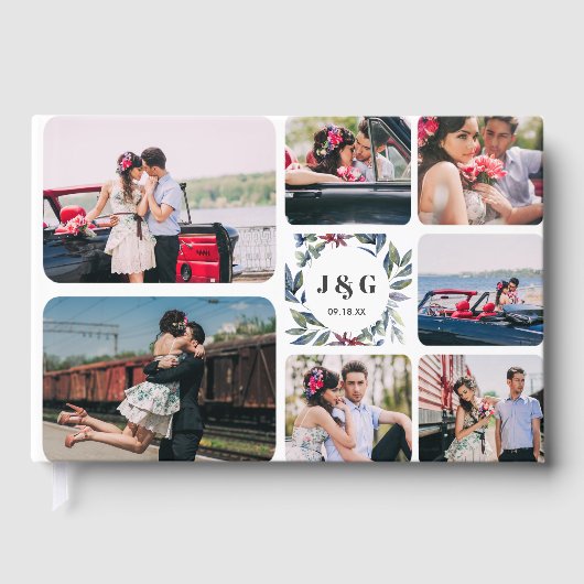 Collage photo et monogramme | Livre d'or mariage (Recto)