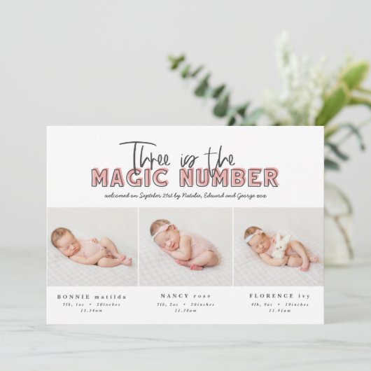 Collage photo faire-part de naissance triplet mode (Debout devant)
