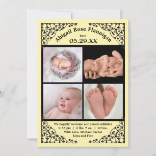 Collage photo Lace Jaune - Faire-part de naissance