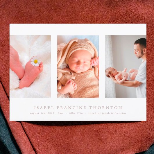 collage photo minimal faire-part de naissance rose