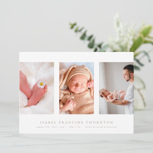 collage photo minimal faire-part de naissance rose (Debout devant)