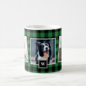 Collage photo Motif à plaid vert Monogramme Mug (Centre)