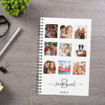 Collage photo personnalisé monogramme blanc modern<br><div class="desc">Faites votre propre collage photo de famille unique en cadeau ou pour vous-même. Utilisez quatre, 9 de vos photos préférées de votre famille, amis, destination de voyage de rêve ou animal de compagnie! Personnalisez et ajoutez un nom, votre lettre monogramme et une année. Le nom est écrit avec un script...</div>