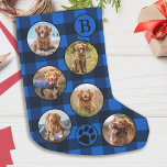 Collage photo pour animal de compagnie personnalis<br><div class="desc">Décorez votre maison et gâtez votre animal de compagnie préféré avec ce collage photo de animal de compagnie super mignon et amusant et monogramme de noël stockking dans un tableau de buffle bleu et noir. 12 photos, 6 de chaque côté, pour toutes vos années préférées photos et souvenirs. Vous pouvez...</div>