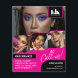 Collage photo rose chaud Logo de maquillage QR pro<br><div class="desc">Flyer recto verso pour un maquilleur, un peintre à ongles, un styliste de cheveux ou une profession similaire où vous devez présenter votre travail dans un collage photo rétro avec des bordures rose vif et arrière - plan rose vif. Personnalisez avec votre logo et sur le dos une photo supplémentaire...</div>