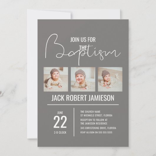 Collage photo tendance | Invitation de baptême (Devant)
