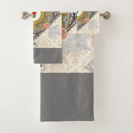 collage Retro met kant en bloemen Bad Handdoek