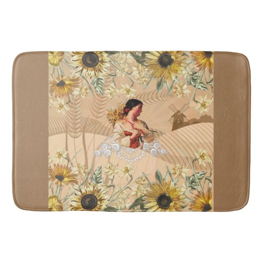  collage Retro met kant en bloemen Badmat (Voorkant)