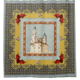 collage Retro met kant en bloemen Douchegordijn