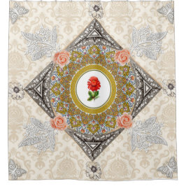 collage Retro met kant en bloemen Douchegordijn