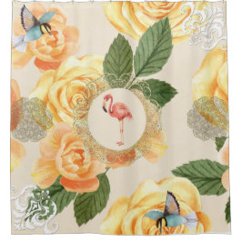 collage Retro met kant en bloemen Douchegordijn