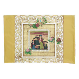 collage Retro met kant en bloemen Kussensloop