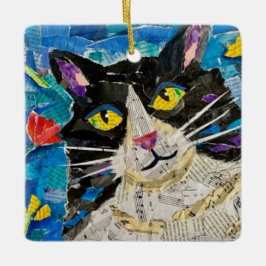Collage Tuxedo Cat Keramisch Ornament