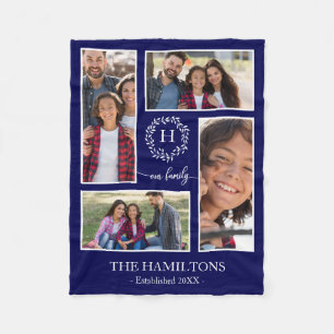 Collage van 4 foto's met monogram Familie foto Hui Fleece Deken