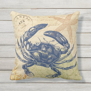 Collage van de Krab van de kust de Blauwe Buitenkussen