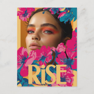 Collage van een vrouw met levendige bloemen briefkaart