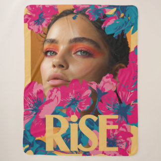 Collage van een vrouw met levendige bloemen sherpa deken