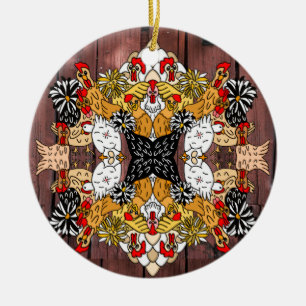 Collage van Hand Drawn Funny Chickens Ceramic Orna Keramisch Ornament