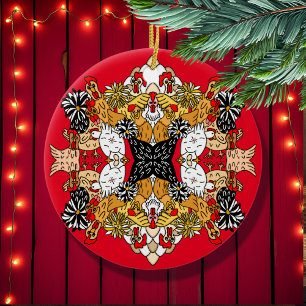 Collage van Hand Drawn Funny Chickens Keramisch Ornament