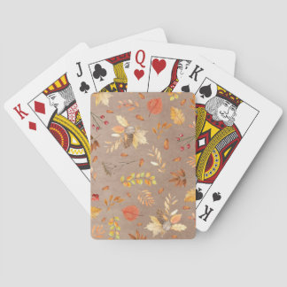 Collage van herfstbladeren op bruin pokerkaarten