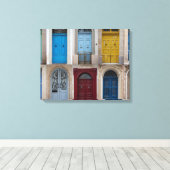 Collage van kleurrijke voordeuren canvas afdruk (Insitu (Houten vloer))