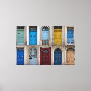 Collage van kleurrijke voordeuren canvas afdruk