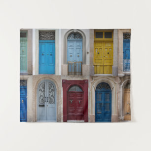 Collage van kleurrijke voordeuren wandkleed