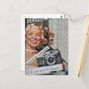 Collage van lachende blonde vrouw uit de jaren 40 briefkaart