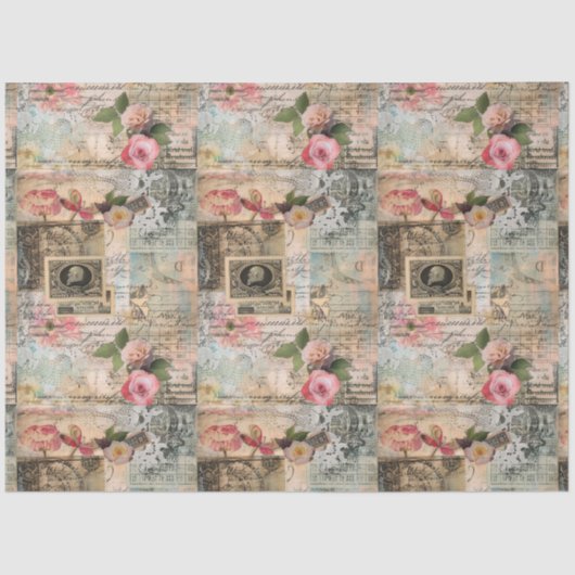 Collage van oude briefkaarten tissuepapier (Voorkant)